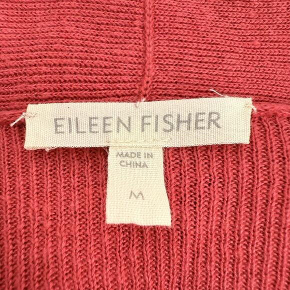 Eileen Fisher Cardigan Sweater M Coral Pink Open Front Organic Linen Lightweight - Picture 8 of 14